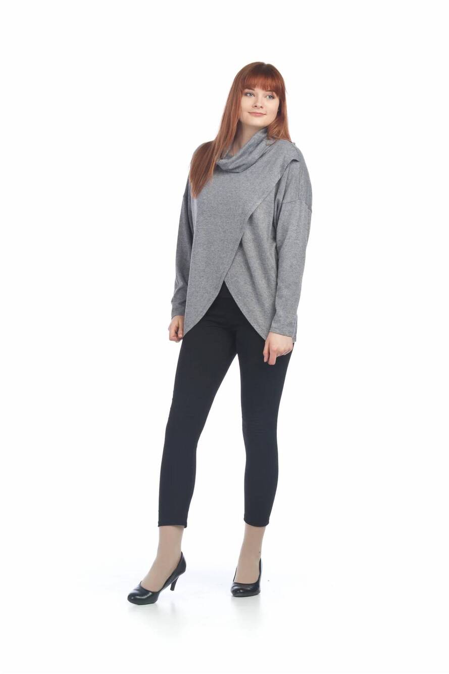 NEW PAPILLON cowl neck crossover top in grey